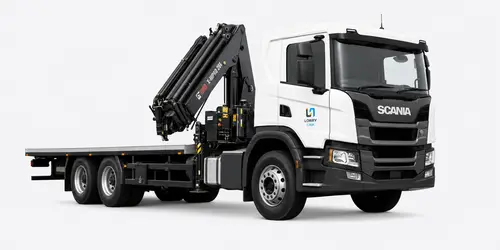 Hiab truck with crane for self-loading building material deliveries